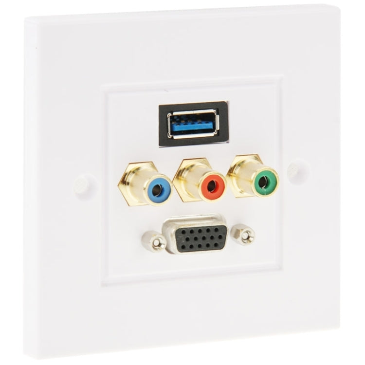 USB 3.0 Female Plug + 3 RCA Female Plugs + VGA Female Plug Wall Plate Panel -  by PMC TechLife | Online Shopping South Africa | PMC TechLife | Buy Now Pay Later Mobicred