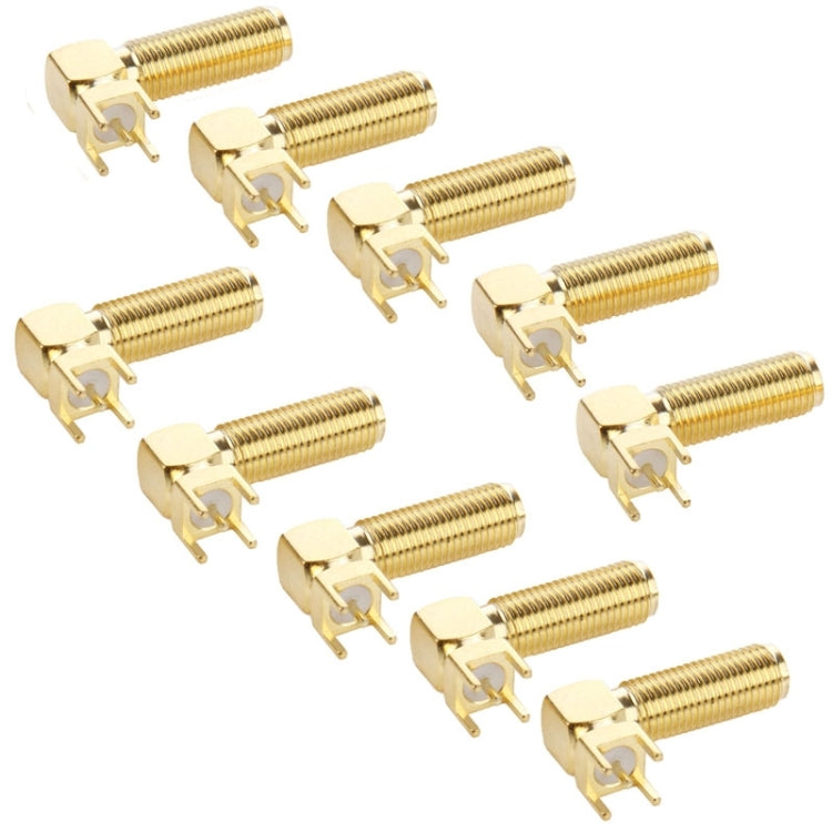 10 PCS Gold Plated SMA Female Right Angle 90 Degrees Panel PCB Mount 4.0mm Square Connector Adapter - Connectors by PMC Jewellery | Online Shopping South Africa | PMC Jewellery | Buy Now Pay Later Mobicred