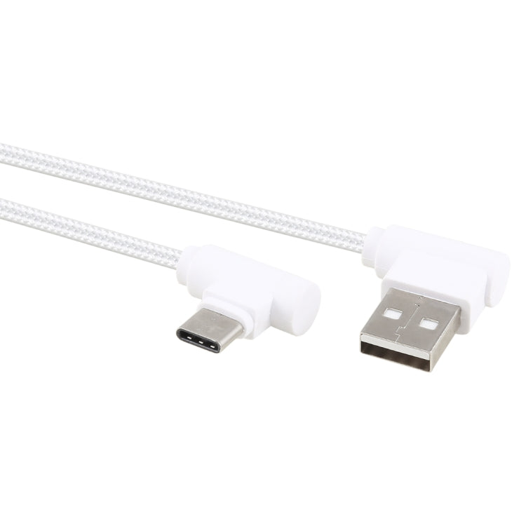 1.2m 2A 90 Copper Wires Woven Elbow USB-C / Type-C 3.1 to USB 2.0 Data / Charger Cable(White) - USB-C & Type-C Cable by PMC TechLife | Online Shopping South Africa | PMC TechLife | Buy Now Pay Later Mobicred