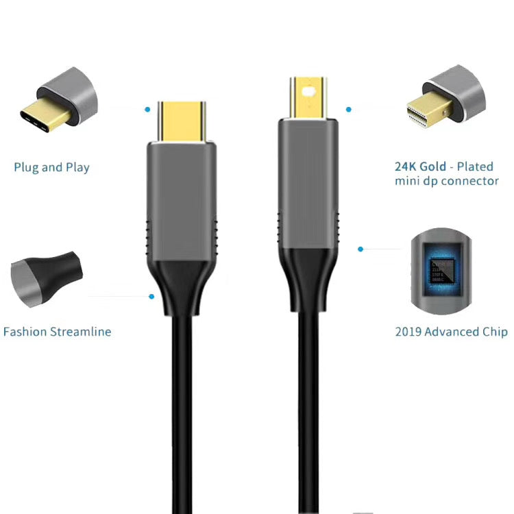 1.8m Mini DisplayPort Male to USB-C / Type-C Male Adapter Cable - Cable & Adapter by PMC Jewellery | Online Shopping South Africa | PMC Jewellery | Buy Now Pay Later Mobicred