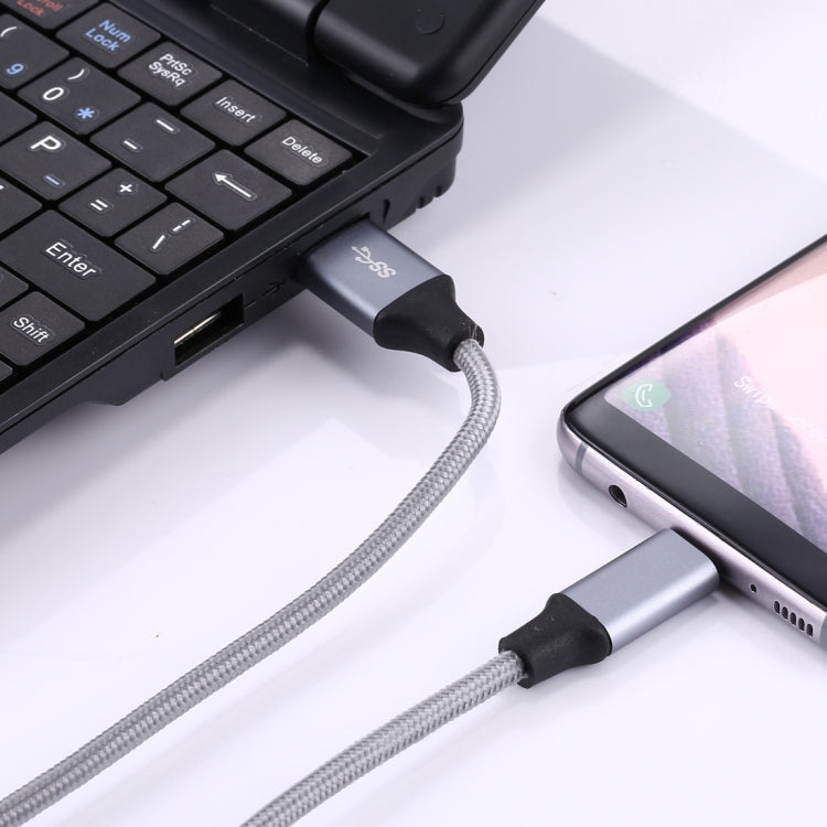 1m Wires Woven Metal Head USB-C / Type-C 3.1 to USB 3.0 Data / Charger Cable(Grey) - USB-C & Type-C Cable by PMC TechLife | Online Shopping South Africa | PMC TechLife | Buy Now Pay Later Mobicred