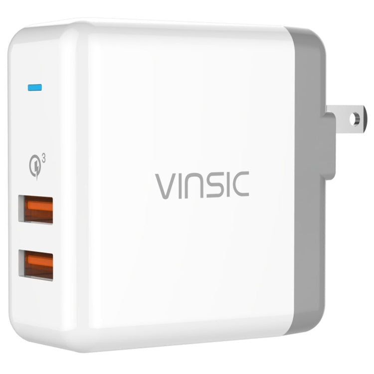 Vinsic 36W Portable Dual-Port Quick Charger 3.0 Dual-Port USB Wall Charger Travel Adapter, For iPhone/iPad, Galaxy S7/S6/Edge/Plus, Mi5 etc, US Plug - USB Charger by VINSIC | Online Shopping South Africa | PMC Jewellery | Buy Now Pay Later Mobicred