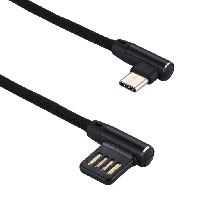 1m 2.4A Output USB to USB-C / Type-C Double Elbow Design Nylon Weave Style Data Sync Charging Cable(Black) - USB-C & Type-C Cable by PMC Jewellery | Online Shopping South Africa | PMC Jewellery | Buy Now Pay Later Mobicred