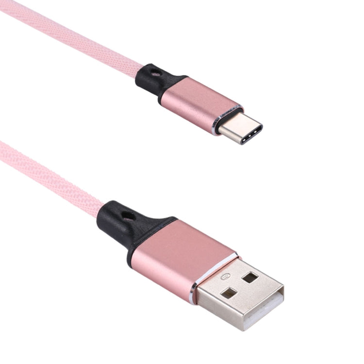 1m 2A Output USB to USB-C / Type-C Nylon Weave Style Data Sync Charging Cable(Pink) - USB-C & Type-C Cable by PMC TechLife | Online Shopping South Africa | PMC TechLife | Buy Now Pay Later Mobicred