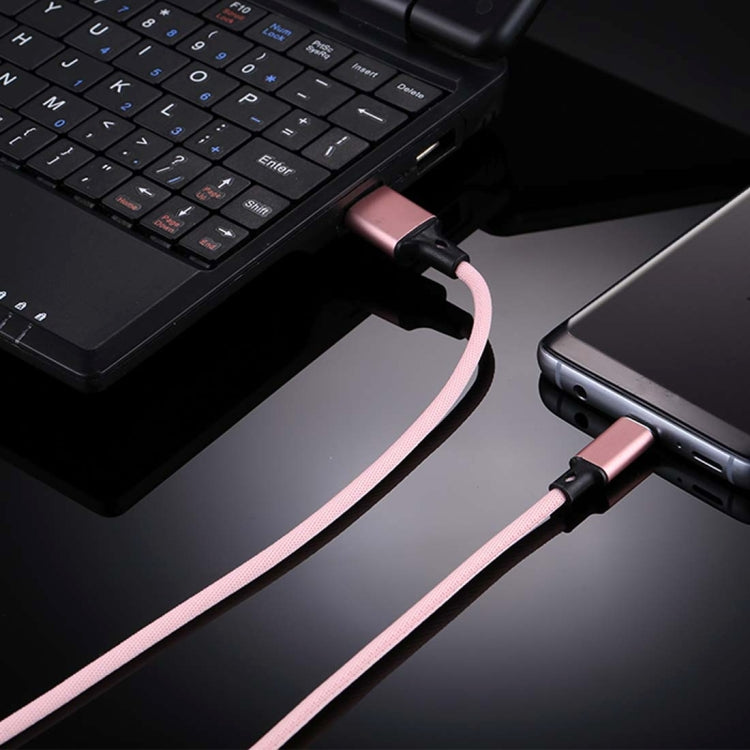 1m 2A Output USB to USB-C / Type-C Nylon Weave Style Data Sync Charging Cable(Pink) - USB-C & Type-C Cable by PMC TechLife | Online Shopping South Africa | PMC TechLife | Buy Now Pay Later Mobicred