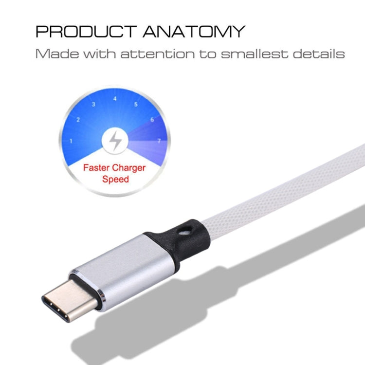 1m 2A Output USB to USB-C / Type-C Nylon Weave Style Data Sync Charging Cable(White) - USB-C & Type-C Cable by PMC TechLife | Online Shopping South Africa | PMC TechLife | Buy Now Pay Later Mobicred