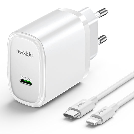 Yesido YC57L PD 20W USB-C / Type-C Port Quick Charger with Type-C to 8 Pin Cable, EU Plug (White) - USB Charger by Yesido | Online Shopping South Africa | PMC Jewellery | Buy Now Pay Later Mobicred