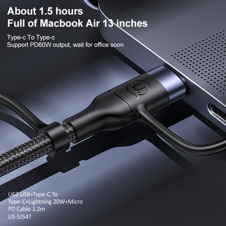 USAMS US-SJ547 U62 USB + Type-C / USB-C toType-C / USB-C + 8 Pin + Micro Aluminum Alloy PD Fast Charging Data Cable, Length: 1.2m(Green) - Multifunction Cable by USAMS | Online Shopping South Africa | PMC Jewellery | Buy Now Pay Later Mobicred