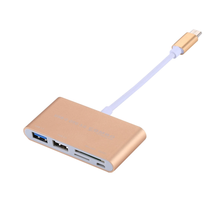 5 in 1 Micro SD + SD + USB 3.0 + USB 2.0 + Micro USB Port to USB-C / Type-C OTG COMBO Adapter Card Reader for Tablet, Smartphone, PC(Gold) - Cable & Adapters by PMC Jewellery | Online Shopping South Africa | PMC Jewellery | Buy Now Pay Later Mobicred