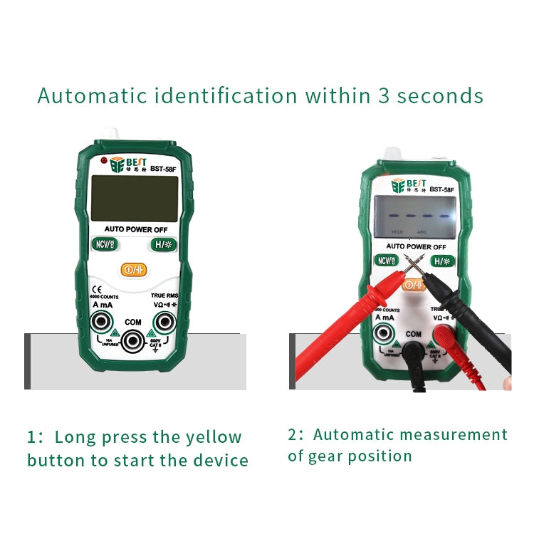 BEST BST-58F Full Automatic Range Multimeter Without Shift Intelligent Identification Digital Multimeter Household Mini Electrical Instrument - Digital Multimeter by BEST | Online Shopping South Africa | PMC Jewellery | Buy Now Pay Later Mobicred