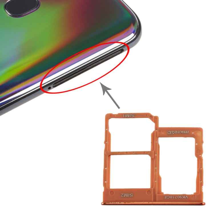 For Galaxy A40 SIM Card Tray + SIM Card Tray + Micro SD Card Tray (Orange) - free shipping - PMc TechLife - Order now!