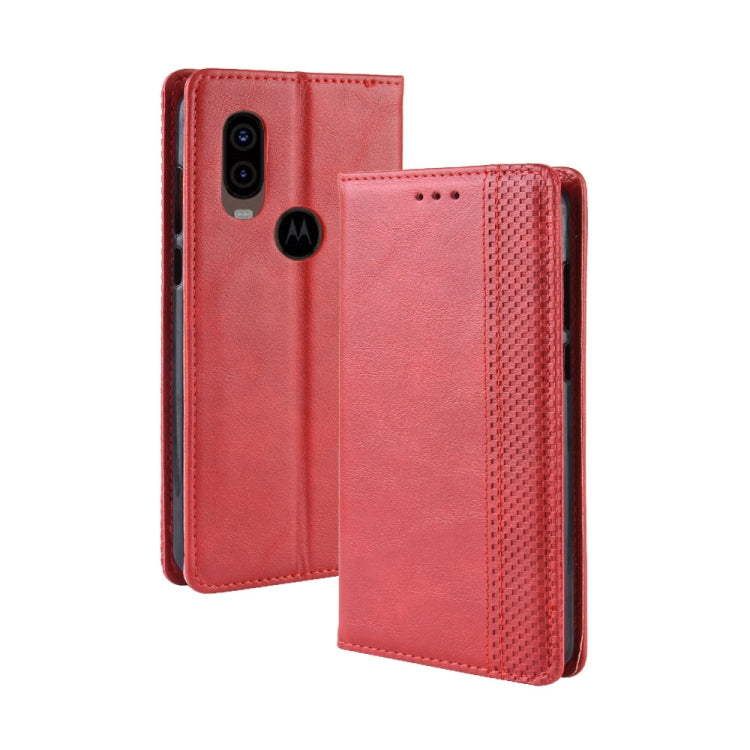 Magnetic Buckle Retro Crazy Horse Texture Horizontal Flip Leather Case for Motorola MOTO One Vision, with Holder & Card Slots & Photo Frame(Red) - Motorola Cases by PMC Jewellery | Online Shopping South Africa | PMC Jewellery | Buy Now Pay Later Mobicred