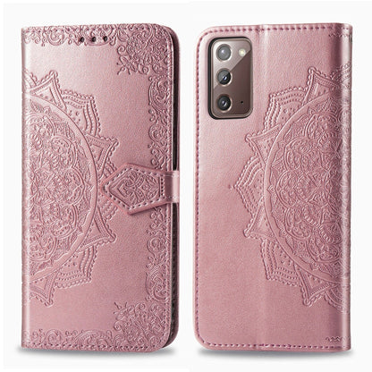 For Samsung Galaxy Note20 Ultra Halfway Mandala Embossing Pattern Horizontal Flip Leather Case with Holder & Card Slots & Wallet & Lanyard(Rose Gold) - Galaxy Note20 Ultra Cases by PMC Jewellery | Online Shopping South Africa | PMC Jewellery