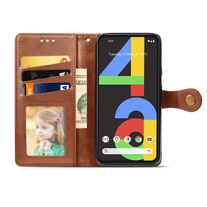 For Google Pixel 4A Retro Solid Color Leather Buckle Phone Case with Lanyard & Photo Frame & Card Slot & Wallet & Stand Function(Brown) - Google Cases by PMC Jewellery | Online Shopping South Africa | PMC Jewellery | Buy Now Pay Later Mobicred