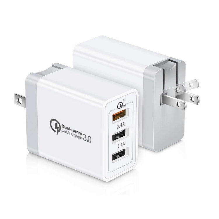 SDC-30W 2 in 1 USB to 8 Pin Data Cable + 30W QC 3.0 USB + 2.4A Dual USB 2.0 Ports Mobile Phone Tablet PC Universal Quick Charger Travel Charger Set,  US Plug - USB Charger by PMC Jewellery | Online Shopping South Africa | PMC Jewellery | Buy Now Pay Later Mobicred