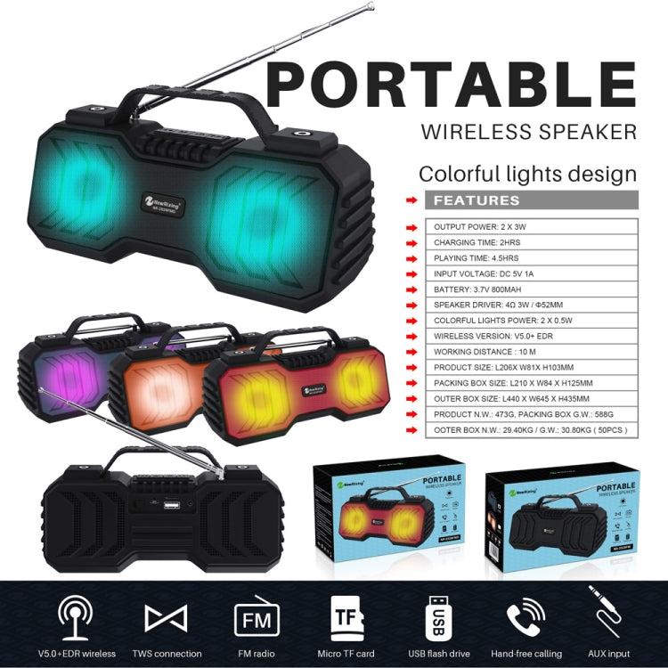 NewRixing NR-2029FMD TWS LED Flashlight Bluetooth Speaker, Support TF Card / FM / 3.5mm AUX / U Disk / Hands-free Calling(Qrange) - Desktop Speaker by NewRixing | Online Shopping South Africa | PMC Jewellery | Buy Now Pay Later Mobicred