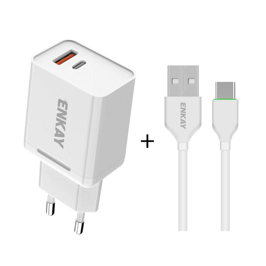 ENKAY Hat-Prince T030 18W 3A PD + QC3.0 Dual USB Fast Charging Power Adapter EU Plug Portable Travel Charger With 1m 3A Type-C Cable - USB Charger by ENKAY | Online Shopping South Africa | PMC Jewellery | Buy Now Pay Later Mobicred