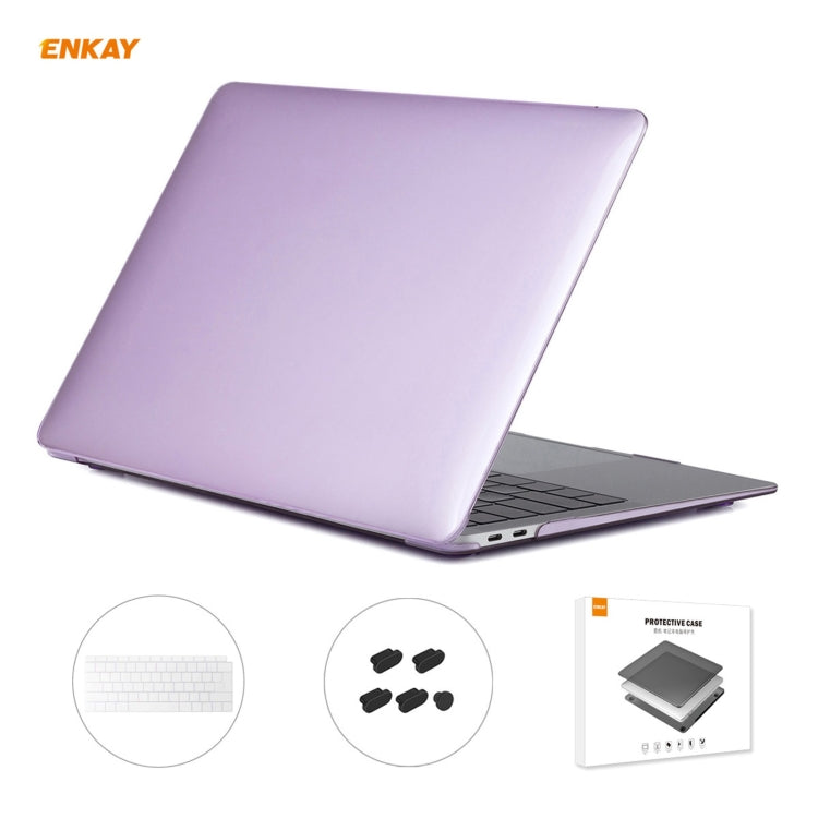 For MacBook Air 13.3 inch A1932 2018 ENKAY 3 in 1 Crystal Laptop Protective Case and EU Version TPU Keyboard Film and Anti-dust Plugs Set(Purple) - MacBook Air Cases by ENKAY | Online Shopping South Africa | PMC Jewellery | Buy Now Pay Later Mobicred