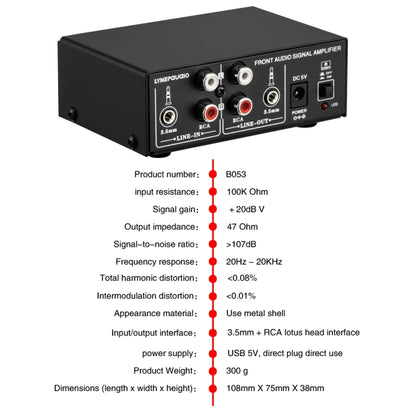 B053 Front Stereo Sound Amplifier Headphone Speaker Amplifier Booster with Volume Adjustment, 2-Way Mixer, USB 5V Power Supply, US Plug -  by PMC Jewellery | Online Shopping South Africa | PMC Jewellery | Buy Now Pay Later Mobicred