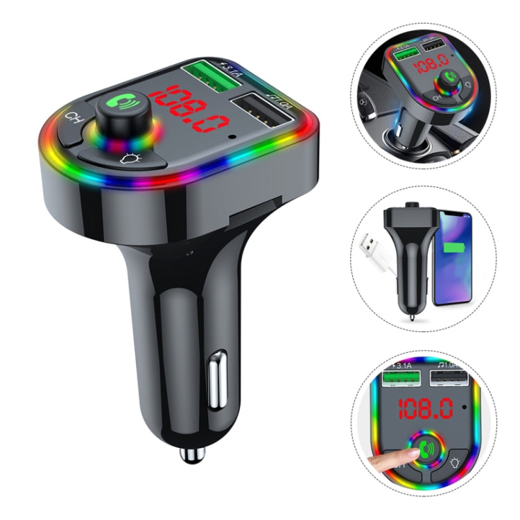 F6 Car FM Transmitter Colorful Breathing Atmosphere Lamp  MP3 Player Charger - Bluetooth Car Kits by PMC TechLife | Online Shopping South Africa | PMC TechLife | Buy Now Pay Later Mobicred
