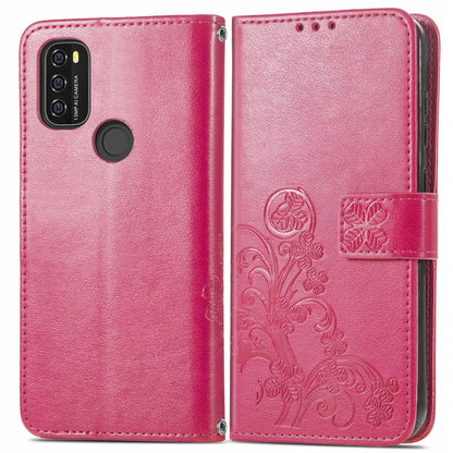 For Blackview A70 Four-leaf Clasp Embossed Buckle Mobile Phone Protection Leather Case with Lanyard & Card Slot & Wallet & Bracket Function(Magenta) - More Brand by PMC Jewellery | Online Shopping South Africa | PMC Jewellery | Buy Now Pay Later Mobicred