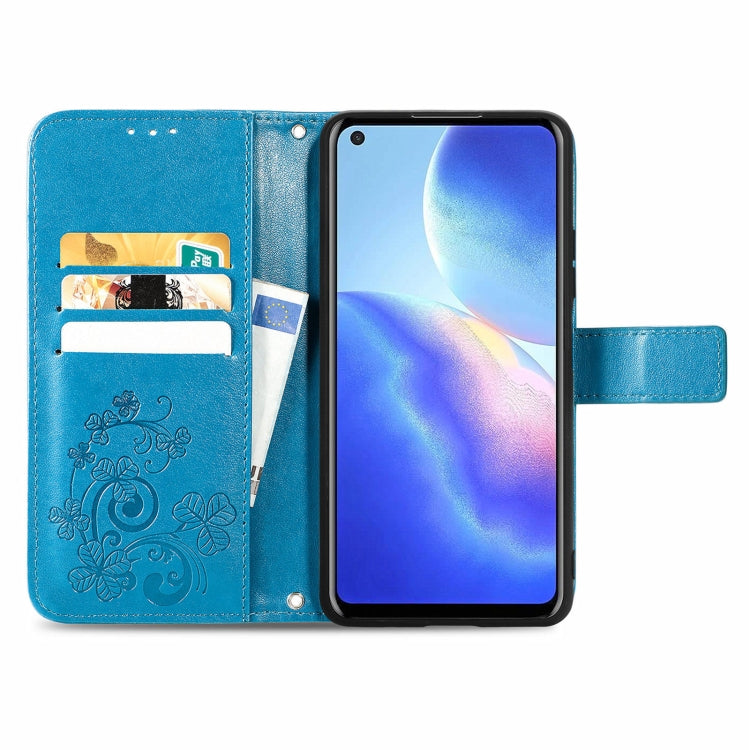 For Blackview A90 Four-leaf Clasp Embossed Buckle Mobile Phone Protection Leather Case with Lanyard & Card Slot & Wallet & Bracket Function(Blue) -  by PMC Jewellery | Online Shopping South Africa | PMC Jewellery | Buy Now Pay Later Mobicred