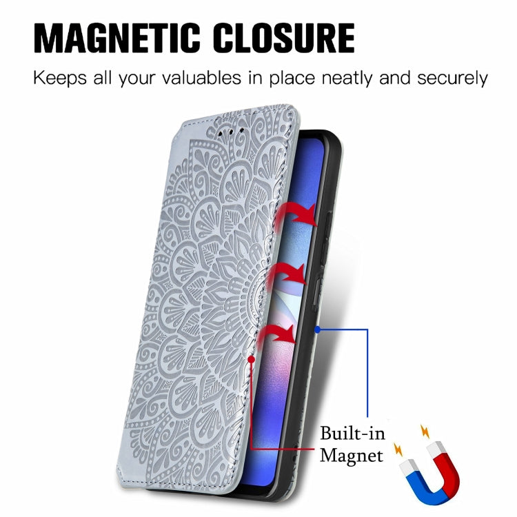 For Blackview A90 Blooming Mandala Embossed Pattern Magnetic Horizontal Flip Leather Case with Holder & Card Slots & Wallet(Gray) - More Brand by PMC Jewellery | Online Shopping South Africa | PMC Jewellery | Buy Now Pay Later Mobicred