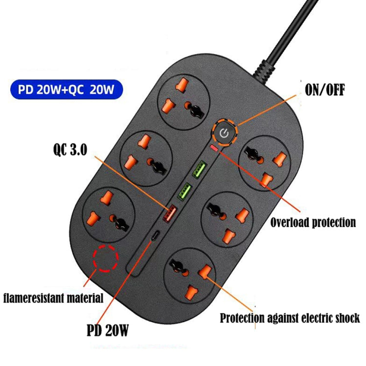 T21 PD3.0 + QC3.0 Multi Hole Row Plug 3000W High Power Socket, EU Plug(Black) - Extension Socket by PMC Jewellery | Online Shopping South Africa | PMC Jewellery | Buy Now Pay Later Mobicred