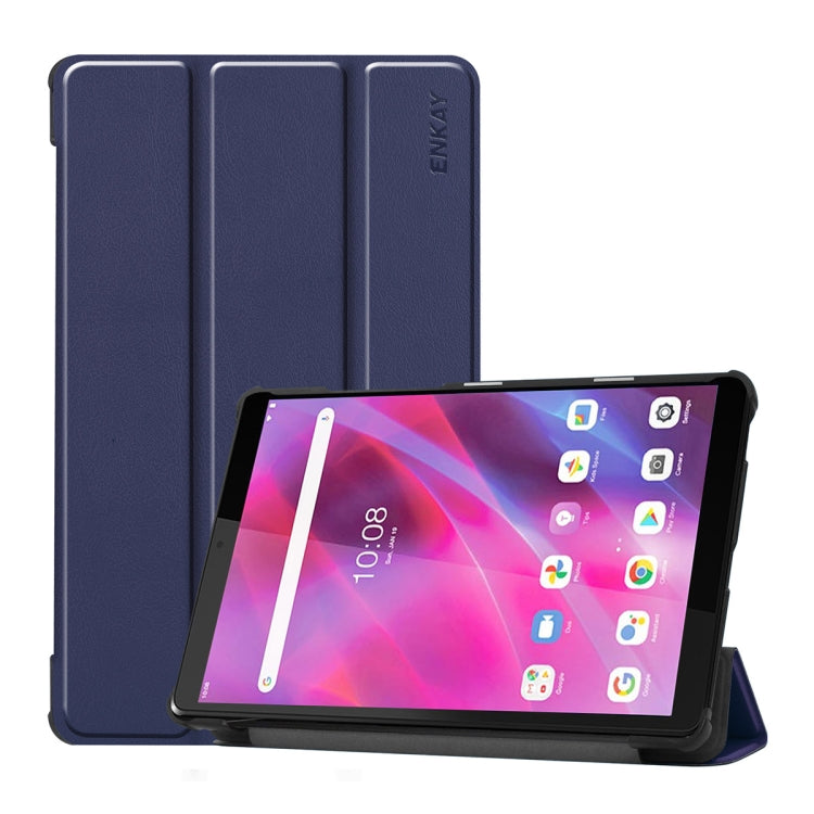 For Lenovo Tab M8 1/2/3 ENKAY Custer Texture Horizontal Flip PU+PC Leather Case with Three-folding Holder(Dark Blue) - Lenovo by ENKAY | Online Shopping South Africa | PMC TechLife | Buy Now Pay Later Mobicred
