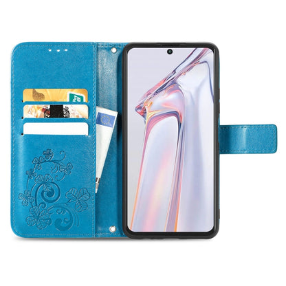 For Blackview A100 Four-leaf Clasp Embossed Buckle Mobile Phone Protection Leather Case with Lanyard & Card Slot & Wallet & Bracket Function(Blue) - More Brand by PMC Jewellery | Online Shopping South Africa | PMC Jewellery | Buy Now Pay Later Mobicred