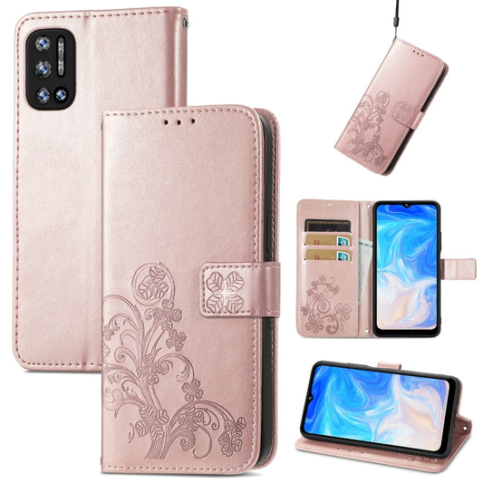 For DOOGEE N40 Pro Four-leaf Clasp Embossed Leather Case with Lanyard & Card Slot & Wallet & Holder(Rose Gold) - More Brand by PMC Jewellery | Online Shopping South Africa | PMC Jewellery | Buy Now Pay Later Mobicred