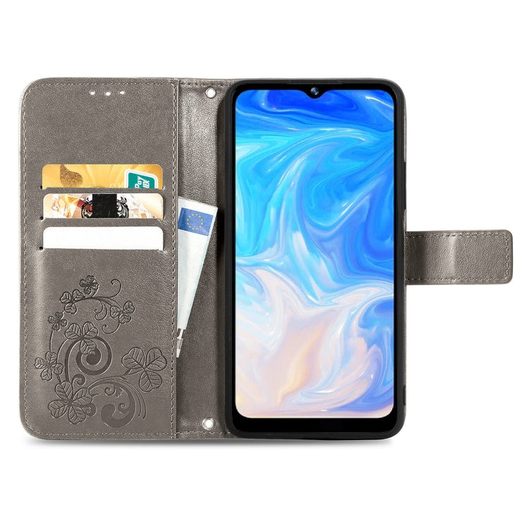 For DOOGEE N40 Pro Four-leaf Clasp Embossed Leather Case with Lanyard & Card Slot & Wallet & Holder(Grey) - More Brand by PMC Jewellery | Online Shopping South Africa | PMC Jewellery | Buy Now Pay Later Mobicred