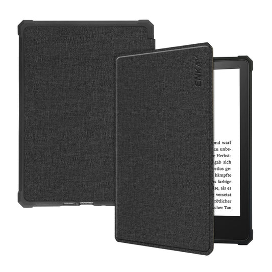 For Amazon Kindle Paperwhite 5 2021 ENKAY Solid Color Denim Texture Horizontal Flip Leather Tablet Case with Sleep / Wake-up Function(Black) - Amazon by ENKAY | Online Shopping South Africa | PMC Jewellery | Buy Now Pay Later Mobicred