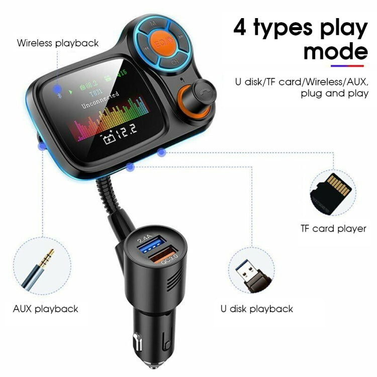 T831 Bluetooth 5.0 Car FM Transmitter Colorful Adapter Car MP3 Player - Bluetooth Car Kits by PMC Jewellery | Online Shopping South Africa | PMC Jewellery | Buy Now Pay Later Mobicred