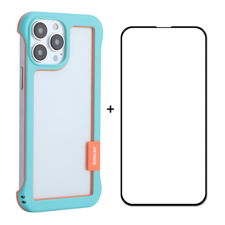 For iPhone 13 Pro ENKAY Frameless Hollow PC Case + Glass Film (Blue) - free shipping - PMC Jewellery - Order now!
