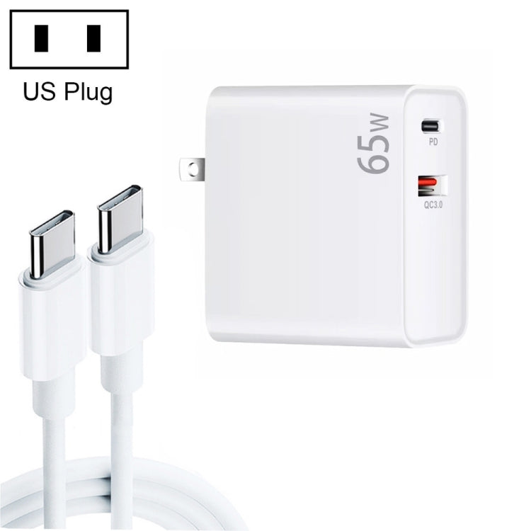 PD-65W USB-C / Type-C + QC3. 0 USB Laptop Charging Adapter + 2m USB-C / Type-C to USB-C / Type-C Data Cable Set, US Plug(White) - free shipping - PMC Jewellery - Order now!