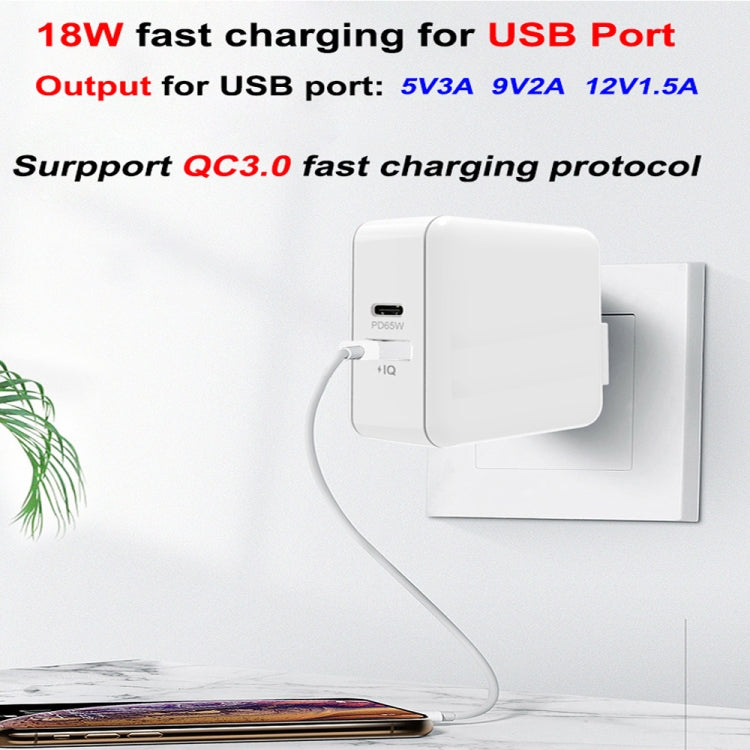PD-65W USB-C / Type-C + QC3. 0 USB Laptop Charging Adapter + 1.8m USB-C / Type-C to MagSafe 2 / T Head Data Cable, US Plug(White) - Cable & Adapter by PMC Jewellery | Online Shopping South Africa | PMC Jewellery | Buy Now Pay Later Mobicred