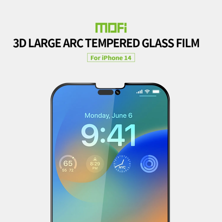 For iPhone 14 MOFI 9H 3D Explosion-proof Curved Screen Tempered Glass Film(Black) - iPhone 14 Tempered Glass by MOFI | Online Shopping South Africa | PMC TechLife
