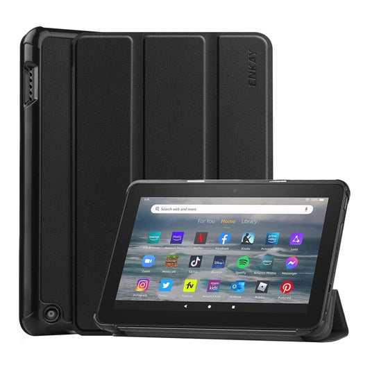 For Amazon Fire 7 12th 2022 ENKAY Smart Leather Tablet Case(Black) - Amazon by ENKAY | Online Shopping South Africa | PMC Jewellery | Buy Now Pay Later Mobicred