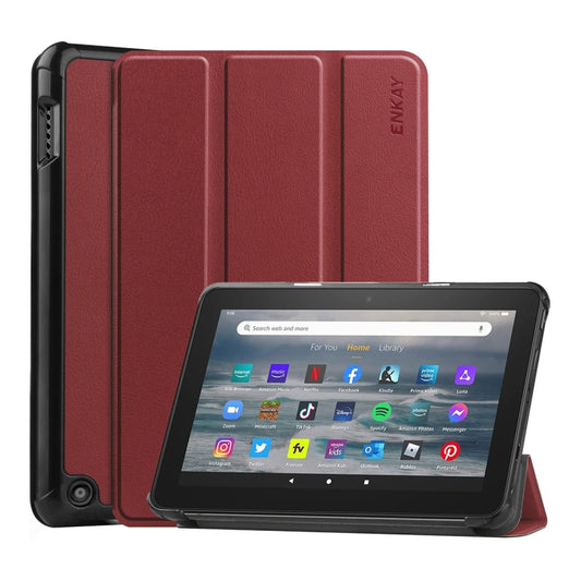 For Amazon Fire 7 12th 2022 ENKAY Smart Leather Tablet Case(Rose) - Amazon by ENKAY | Online Shopping South Africa | PMC Jewellery | Buy Now Pay Later Mobicred