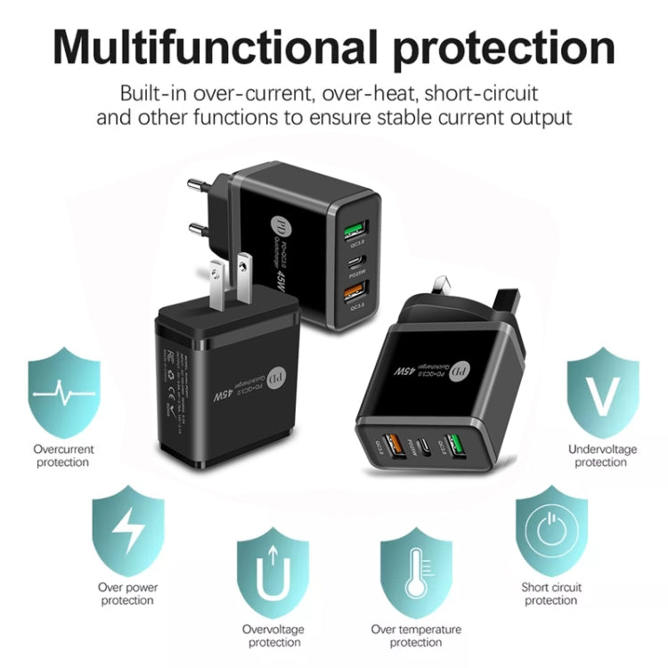 45W PD3.0 + 2 x QC3.0 USB Multi Port Charger with Type-C to Type-C Cable, US Plug(Black) - USB Charger by PMC TechLife | Online Shopping South Africa | PMC TechLife | Buy Now Pay Later Mobicred