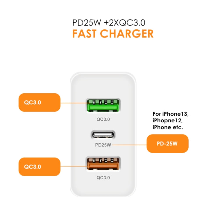 45W PD25W + 2 x QC3.0 USB Multi Port Charger with USB to 8 Pin Cable, US Plug(Black) - free shipping - PMC Jewellery - Order now!