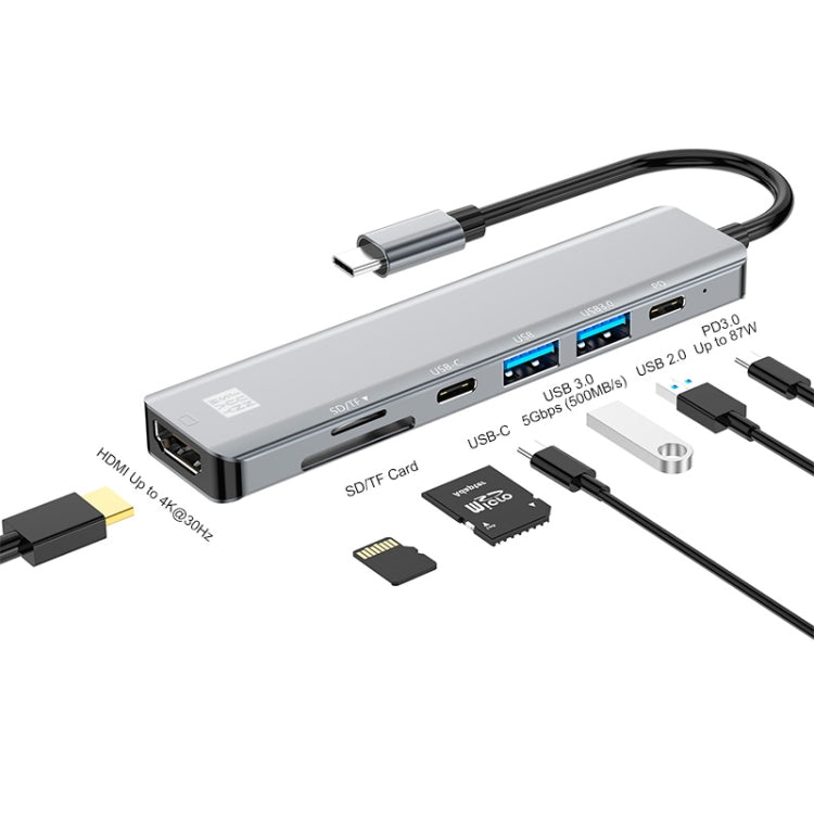 JUNSUNMAY 7 in 1 Type-C to 4K HDMI Docking Station Adapter PD Quick Charge Hub SD/TF Card Reader - USB HUB by JUNSUNMAY | Online Shopping South Africa | PMC Jewellery | Buy Now Pay Later Mobicred