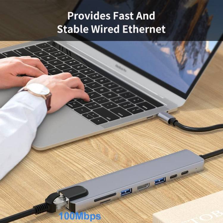 JUNSUNMAY 8 in 1 Type-C to 4K HDMI / Ethernet Docking Station Adapter PD Quick Charge Hub SD/TF Card Reader - free shipping - PMC Jewellery - Order now!