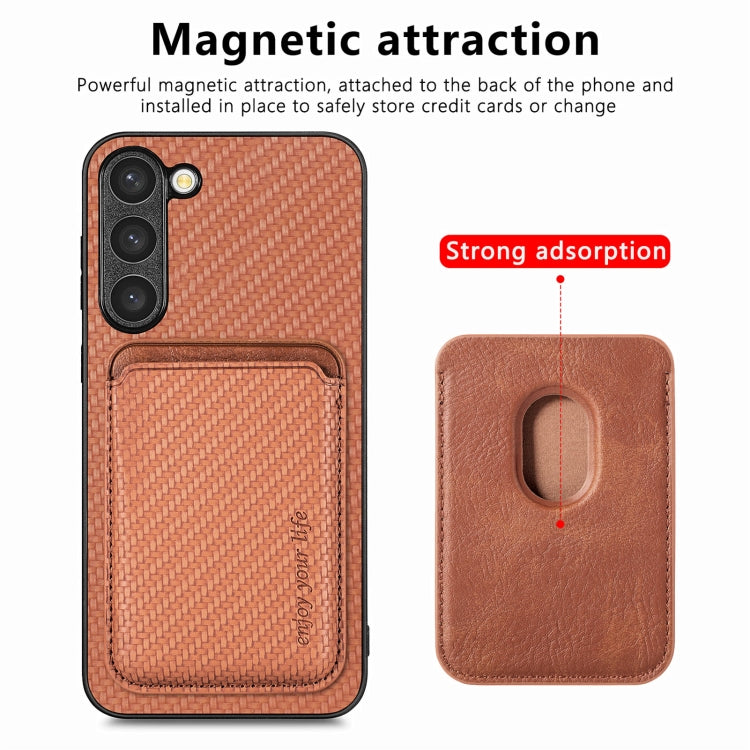 For Samsung Galaxy S23 5G Carbon Fiber Leather Card Magsafe Case(Brown) - Galaxy S23 5G Cases by PMC TechLife | Online Shopping South Africa | PMC TechLife