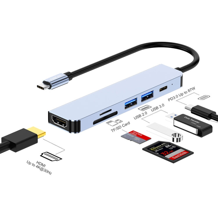 ENKAY Hat-Prince 6 in 1 Type-C Hub 4K HDMI Docking Station Adapter USB-C PD Quick Charge SD/TF Card Reader - free shipping - PMC Jewellery - Order now!