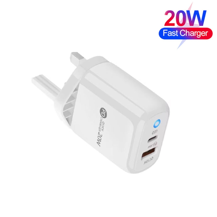 PD04 PD20W Type-C + QC18W USB Mobile Phone Charger with LED Indicator, UK Plug(White) - free shipping - PMC Jewellery - Order now!