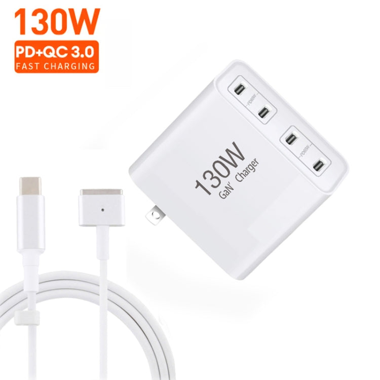 GaN 130W 4-Port USB-C PD65W / PD30W Multi Port Type-C Charger with  1.8m Type-C to MagSafe 2 / T Header Data Cable US / EU Plug - Cable & Adapter by PMC Jewellery | Online Shopping South Africa | PMC Jewellery | Buy Now Pay Later Mobicred