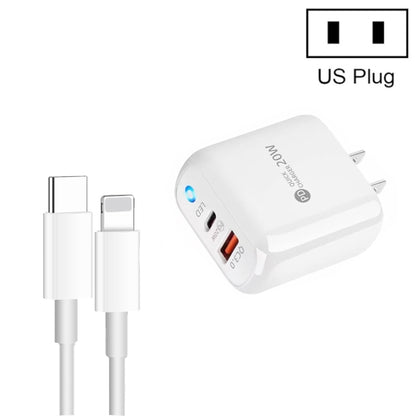 PD04 Type-C + USB Mobile Phone Charger with Type-C to 8 Pin Cable, US Plug(White) - USB Charger by PMC Jewellery | Online Shopping South Africa | PMC Jewellery | Buy Now Pay Later Mobicred