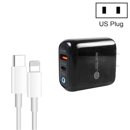 PD04 Type-C + USB Mobile Phone Charger with Type-C to 8 Pin Cable, US Plug(Black) - USB Charger by PMC Jewellery | Online Shopping South Africa | PMC Jewellery | Buy Now Pay Later Mobicred